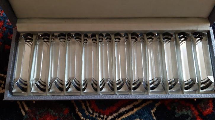Art Deco glazen messenleggers (12 stuks) jaren 50, Antiek en Kunst, Antiek | Glas en Kristal, Ophalen of Verzenden