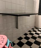 IKEA Klaptafel wandmontage + 3 krukjes - Zwart, Ophalen, Gebruikt, Tot twee personen, 50 tot 100 cm