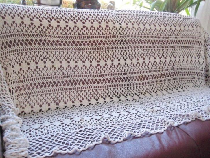 SFEERVOL WIT GEHAAKT KLEED / SPREI MET STRAKKE MOOIE BANEN ,, Antiek en Kunst, Curiosa en Brocante, Ophalen of Verzenden