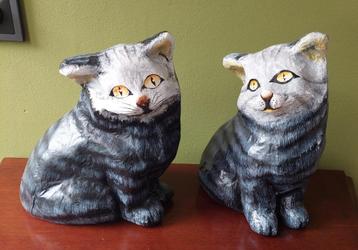 Set vintage papier-mache kat poes 28 cm