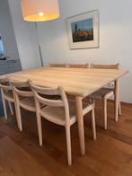 Deense design eetset eiken tafel + 6 J.L. Møller stoelen, Ophalen, Gebruikt, Deens design / mid‑century modern (Scandinavisch vintage)