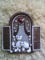 Wanddecoratie keramiek tegeltje vintage katten in raam, Ophalen of Verzenden