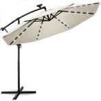 Parasol LED Solar Ø 3m, Beige vrijdragende parasol balkon, Tuin en Terras, Ophalen of Verzenden, Nieuw, Zweefparasol, Kantelbaar