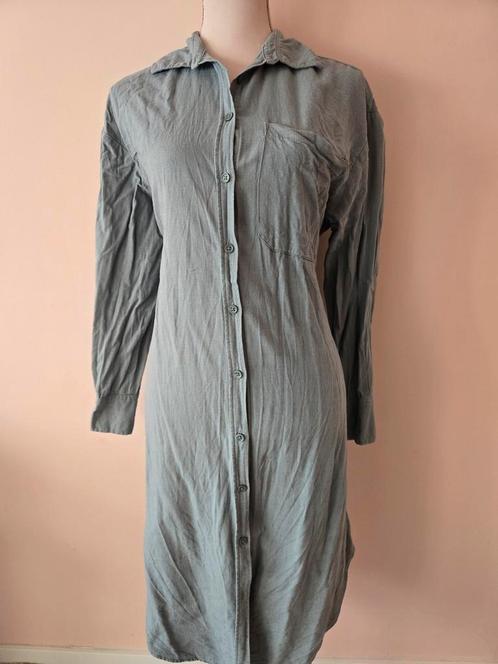 Hema | Linnen jurk, Kleding | Dames, Jurken, Gedragen, Maat 36 (S), Grijs, Onder de knie, Ophalen of Verzenden