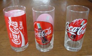 Coca Cola glazen (3x).Afmeting Ø 6,8x14,5 cm. beschikbaar voor biedingen
