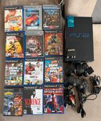 PlayStation 2 Console Phat Zwart 2xSony Controller + 12 Game, Ophalen, Gebruikt, Zwart, Met 1 controller