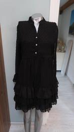 Vintage dressing geweldige jurk zwart rouches ruime S, Verzenden, Zwart, Zo goed als nieuw, Maat 36 (S)