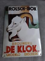 Grolsch,  de klok blikken bord, Verzamelen, Biermerken, Ophalen of Verzenden, Zo goed als nieuw, Reclamebord, Plaat of Schild