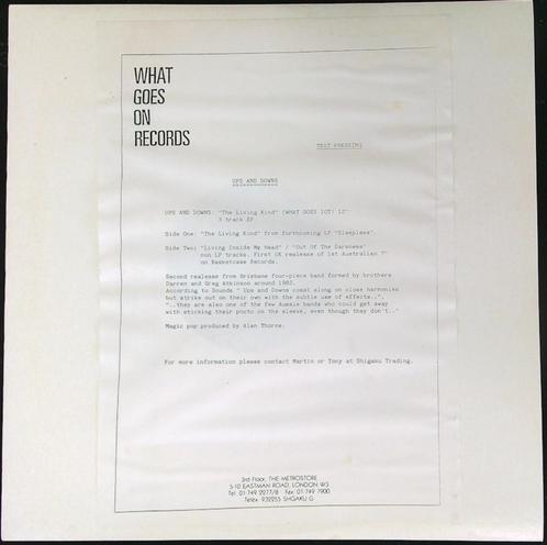 UPS AND DOWNS - The Living Kind +2 UK testpressing 12" 1986, Cd's en Dvd's, Vinyl | Rock, Zo goed als nieuw, Alternative, 12 inch