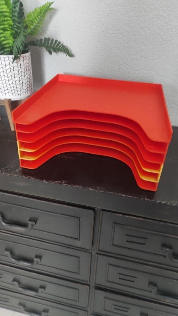 Vintage platenrek oranje 6-delig Somin, Huis en Inrichting, Woonaccessoires | Overige, Gebruikt, Ophalen of Verzenden