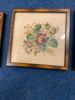 Geborduurde Bloemen Werkjes (3 stuks), Huis en Inrichting, Gebruikt, Oorspronkelijke maker, Overige typen, Ophalen of Verzenden