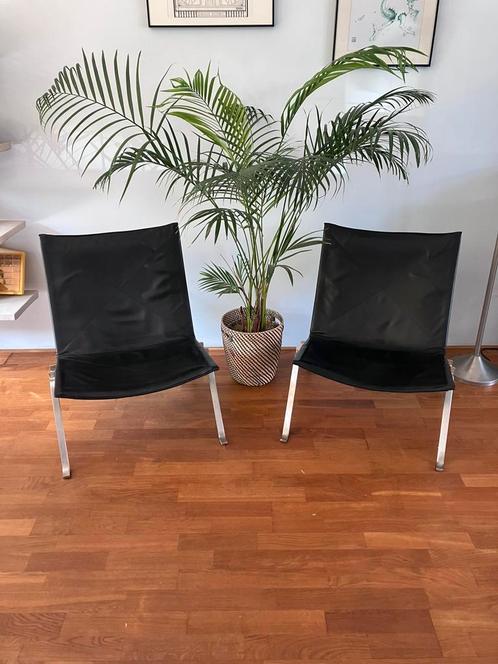Topdesign: 2x PK22 Stoelen – Zwart Leer & RVS, Huis en Inrichting, Fauteuils, Zo goed als nieuw, Leer, Ophalen