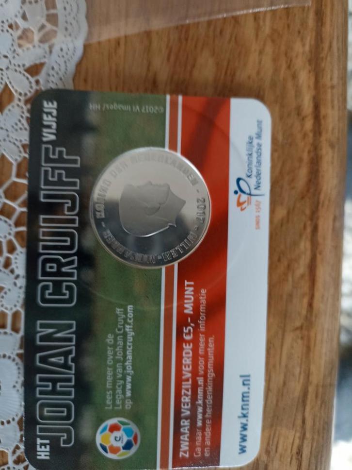 5 Euro Munt Johan Cruijff 2017, Postzegels en Munten, Munten | Nederland, Losse munt, Euro's, Koningin Beatrix, Zilver, Verzenden