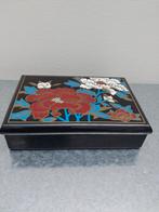 Vintage bruine sieradendoos met bloemmotief, Sieraden, Tassen en Uiterlijk, Beautycases, Gebruikt, Overige kleuren, Ophalen of Verzenden