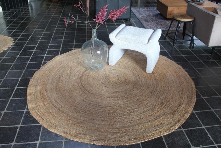Rond vloerkleed JUTE naturel & zwart Ø200 (gratis verzenden), Huis en Inrichting, Stoffering | Tapijten en Kleden, Nieuw, 150 tot 200 cm