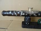 Vintage Chinese opiumpijp parelmoer belegd op standaard 55cm, Ophalen of Verzenden