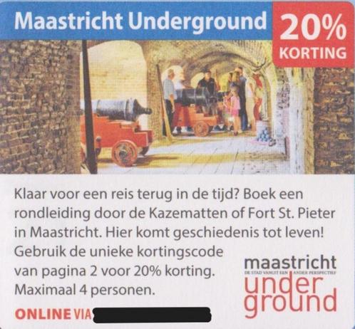 Maastricht Underground. 20% korting. Postcodeloterij bon., Tickets en Kaartjes, Musea, Drie personen of meer, Kortingskaart