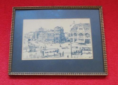 Marius Janssen.1885-1957.Hofplein Rotterdam.Unieke ets, Antiek en Kunst, Kunst | Etsen en Gravures, Ophalen of Verzenden
