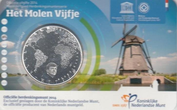 Nederland 5 euro Het Molen Vijfje 2014 UNC in coincard, Postzegels en Munten, Munten | Nederland, Setje, Euro's, Koningin Beatrix
