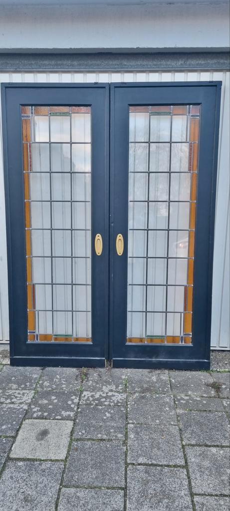 Mooie set ensuite schuifdeuren met glas in lood ramen., Hobby en Vrije tijd, Overige Hobby en Vrije tijd, Ophalen