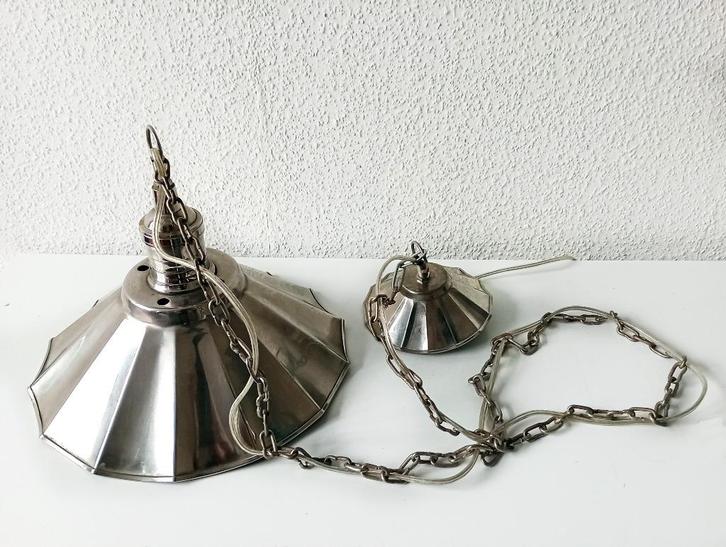 Vintage metalen hanglamp parapluvorm, Huis en Inrichting, Lampen | Hanglampen, Gebruikt, Minder dan 50 cm, Metaal, Ophalen of Verzenden