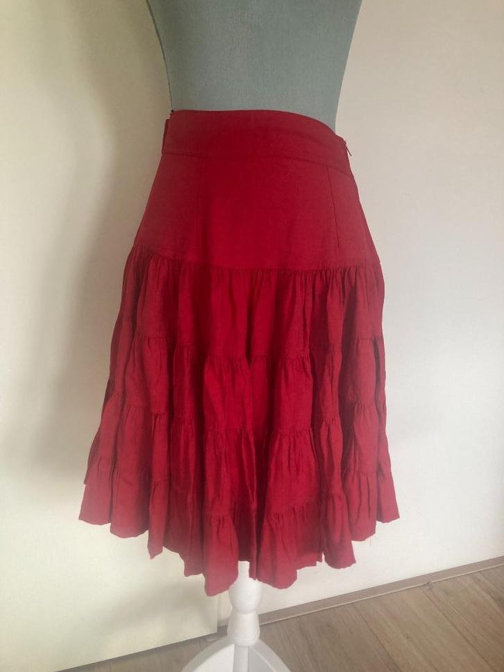 Rode strokenrok - Helena Hart, Kleding | Dames, Rokken, Gedragen, Maat 36 (S), Rood, Knielengte, Ophalen of Verzenden