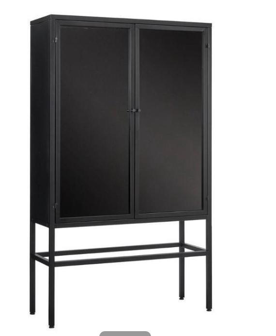 Vitrine kast zwart metaal met glazen deuren, Huis en Inrichting, Kasten | Vitrinekasten, Gebruikt, 150 tot 200 cm, 50 tot 100 cm