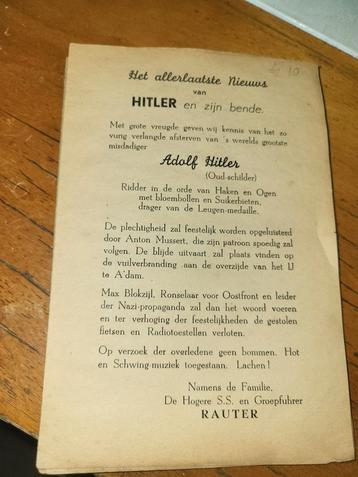 Hitler overleden spot bericht Spotprent rouwkaart beschikbaar voor biedingen