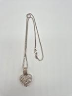 Zilveren Ketting met Hart Hanger, Gebruikt, Met strass, Verzenden, Zilver