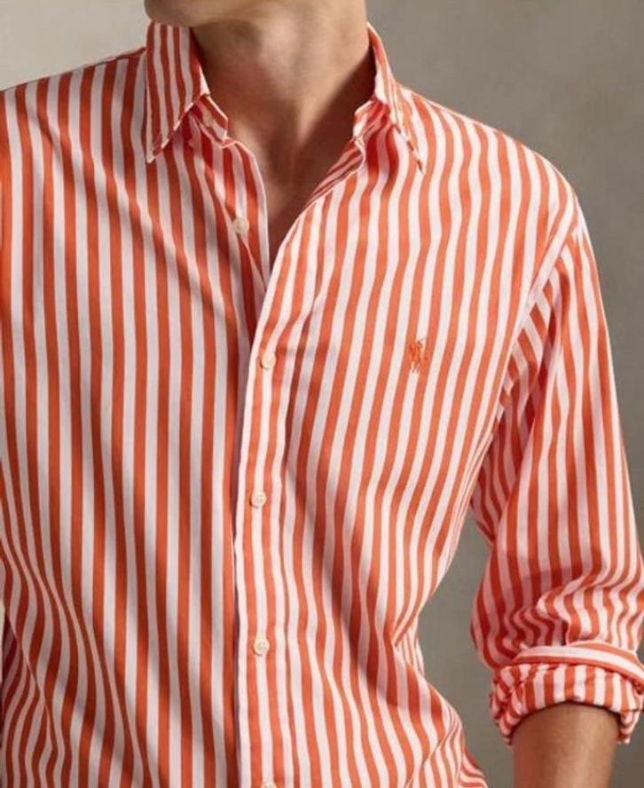 Ralph Lauren Custom Fit Geweven Overhemd Strepen Large, Kleding | Heren, Overhemden, Zo goed als nieuw, Halswijdte 41/42 (L), Oranje