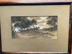 Gesigneerde tekening (krijt?) Bos Landschap, Ophalen of Verzenden