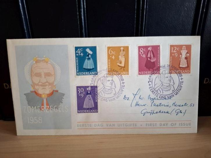 Nederland 1958, FDC E34, beschreven,open klep, catwrde 36,00, Postzegels en Munten, Postzegels | Eerstedagenveloppen, Beschreven