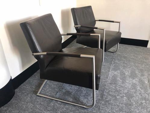 De Bommel donkerbruin leren stoel fauteuil 2 stuks, Huis en Inrichting, Stoelen, Zo goed als nieuw, Twee, Leer, Metaal, Bruin