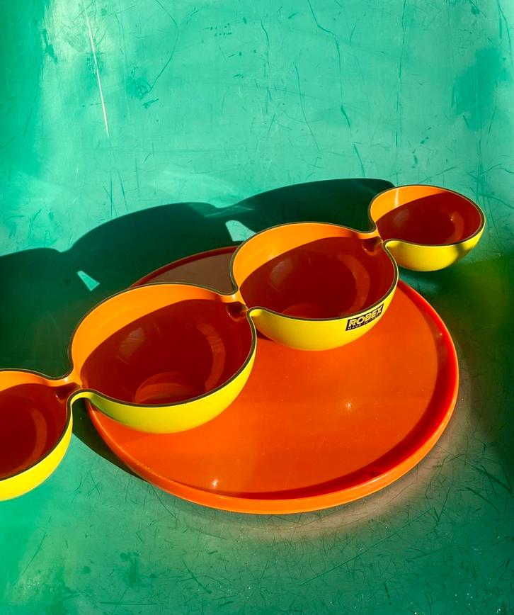 Retro snack schaaltje 4 vakjes kom bakjes oranje Robex, Huis en Inrichting, Keuken | Servies, Gebruikt, Schaal of Schalen, Overige stijlen