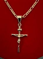 14 krt goud verguld gold plated ketting met kruis hanger, Met hanger, Nieuw, Ophalen of Verzenden, Goud