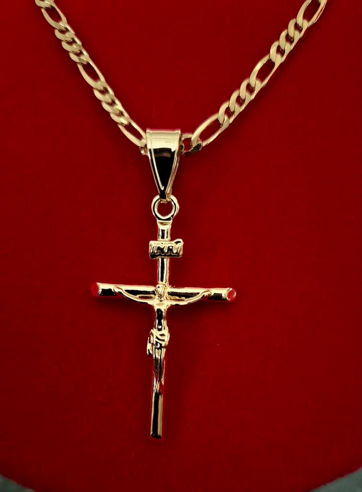 Communnie Tip ‼️ verguld goud double ketting met kruis, Sieraden, Tassen en Uiterlijk, Kettingen, Nieuw, Goud, Goud, Met hanger