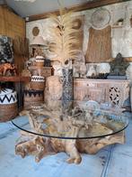 Boomwortel tafel met glasplaat, Huis en Inrichting, Tafels | Salontafels, Ophalen, Www.ibizasfeer.nl, Rond, Info@ibizasfeer.nl