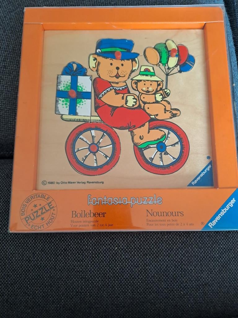 Vintage Houten Puzzels - Ravensburger Bollebeer, 2 tot 4 jaar, Gebruikt, Ophalen of Verzenden, Van hout