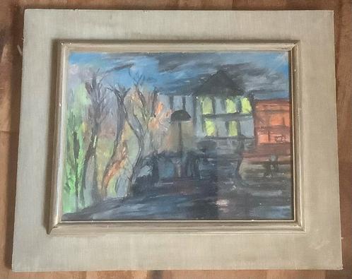 Stadsgezicht, expressionisme, tekening, vintage, abstract, Antiek en Kunst, Kunst | Schilderijen | Modern, Ophalen of Verzenden