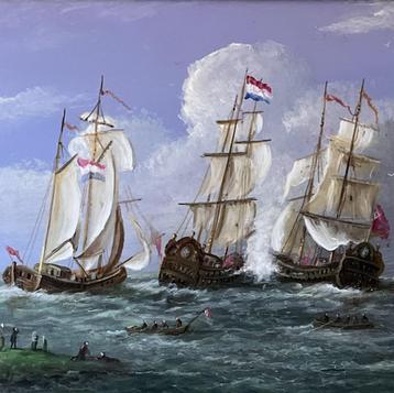 Schilderij zeeslag. Thomas Heesakkers. beschikbaar voor biedingen