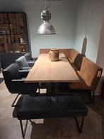 Lara eettafelhoekbank Foggia leder Brown Rhum nu €1499,-, Ophalen, Nieuw, Leer, Vijf, Zes of meer stoelen