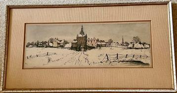 Fraaie oude kleuren ets Vianen gesigneerd Antoon van Hemert beschikbaar voor biedingen