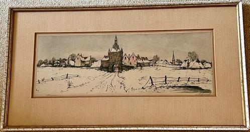 Fraaie oude kleuren ets Vianen gesigneerd Antoon van Hemert, Antiek en Kunst, Kunst | Etsen en Gravures, Ophalen
