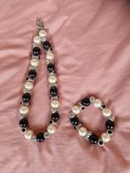Zwart-wit parel set met strass, Overige materialen, Zwart, Ophalen of Verzenden, Zo goed als nieuw