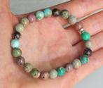Herenarmband met aqua en groene Jaspis en Rhodoniet, Verzenden, Nieuw, Elastiek, Met edelsteen