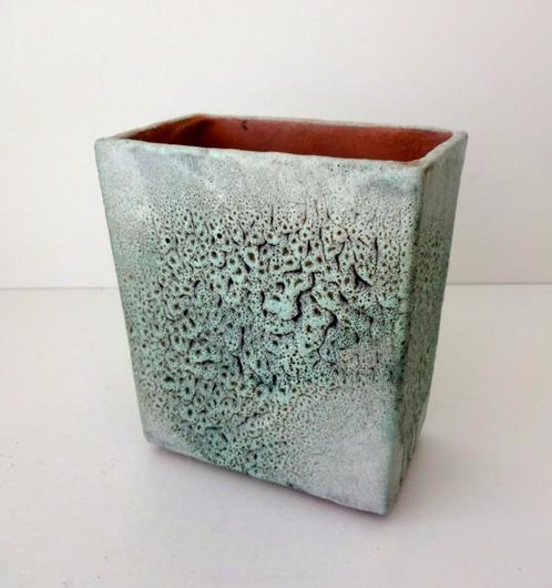 Keramiek blokvaas turquoise bruisglazuur Groeneveldt 3821-k, Antiek en Kunst, Antiek | Keramiek en Aardewerk, Ophalen of Verzenden