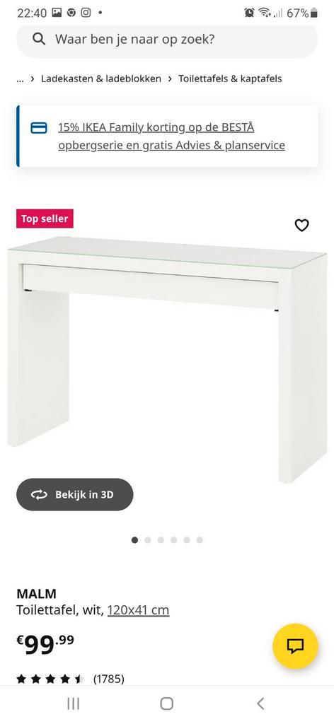 Witte ikea malm toilettafel met glasplaat, Huis en Inrichting, Tafels | Kaptafels, Zo goed als nieuw, Minder dan 100 cm, 50 tot 100 cm