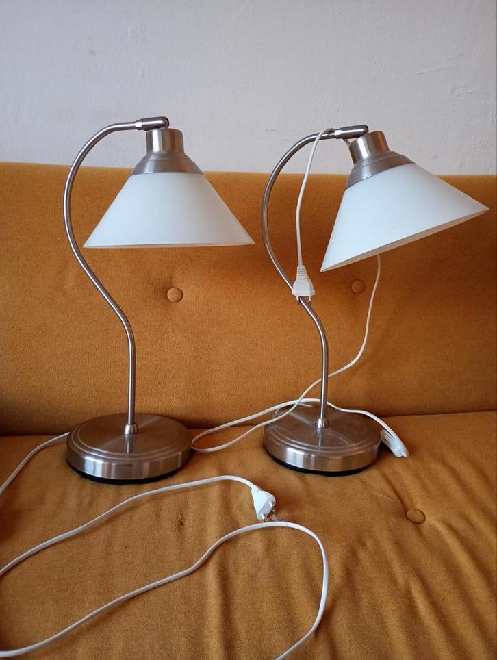 2 Vintage Ikea Lampjes met Glazen Kap, Huis en Inrichting, Lampen | Vloerlampen, Gebruikt, Minder dan 100 cm, Glas, Metaal, Ophalen