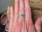 14 karaat witgouden ring, turkoois en diamant, Gebruikt, Ophalen of Verzenden, 17 tot 18, Met edelsteen