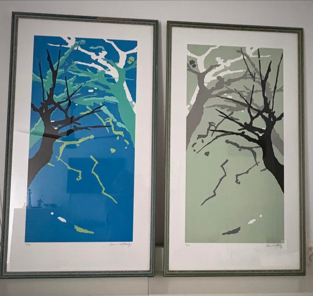 Tweeluik ‘Kale Bomen’ zeefdruk Irene Wofferts 1993, Antiek en Kunst, Kunst | Litho's en Zeefdrukken, Ophalen
